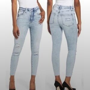 Good American Good Waist Crop Light Wash Distressed Skinny Jeans Size 25